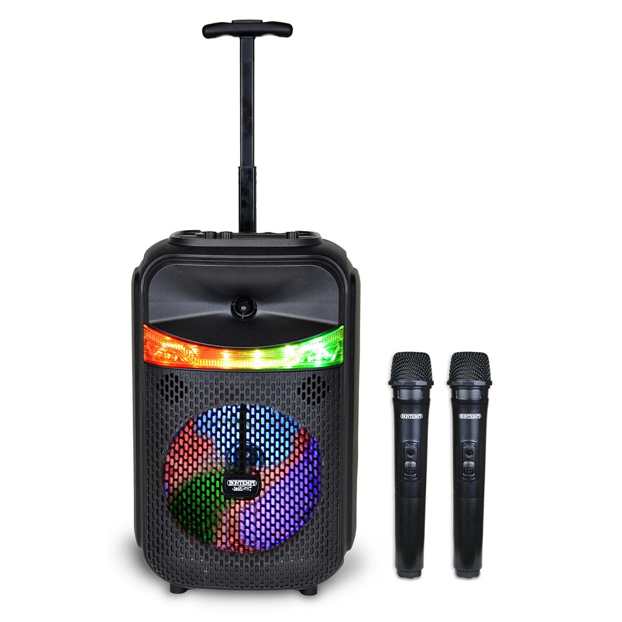 Bontempi | Altavoz Acústico Trolley Inalámbrico con 2 Micrófonos Inalámbricos, Luces RGB, Mando a Distancia, Pantalla, Función TWS, 39.5x22.5x19 cm