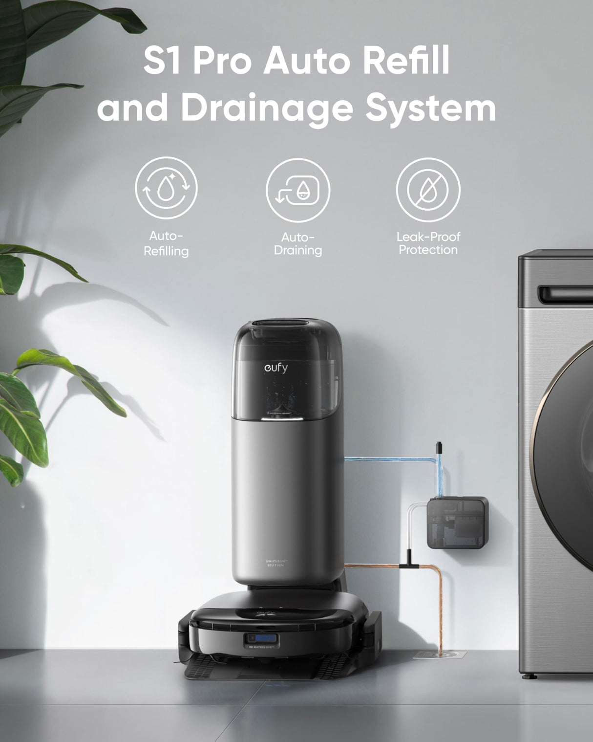 eufy Módulo automático de aguas frescas y residuales, sistema automático para agua limpia y sucia para robot limpiador, compatible con robot limpiador S1 Pro HydroJet