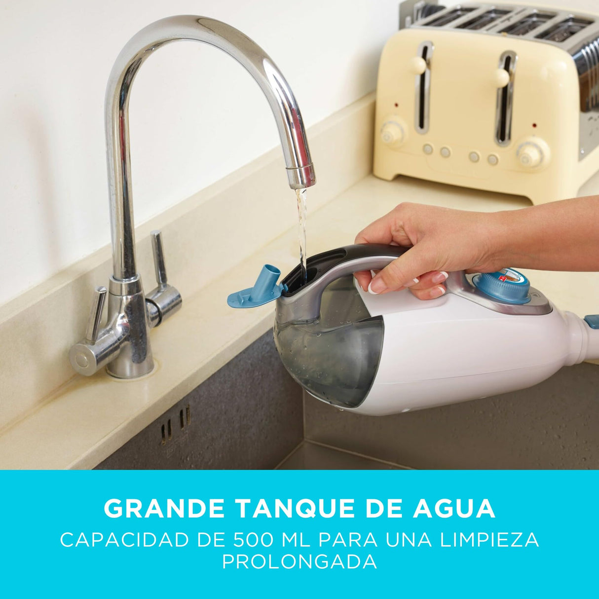 BLACK+DECKER Mopa a Vapor con Cable 1300W 12 Accesorios, Blanco/Azul Cielo, FSMH1321JSM-QS