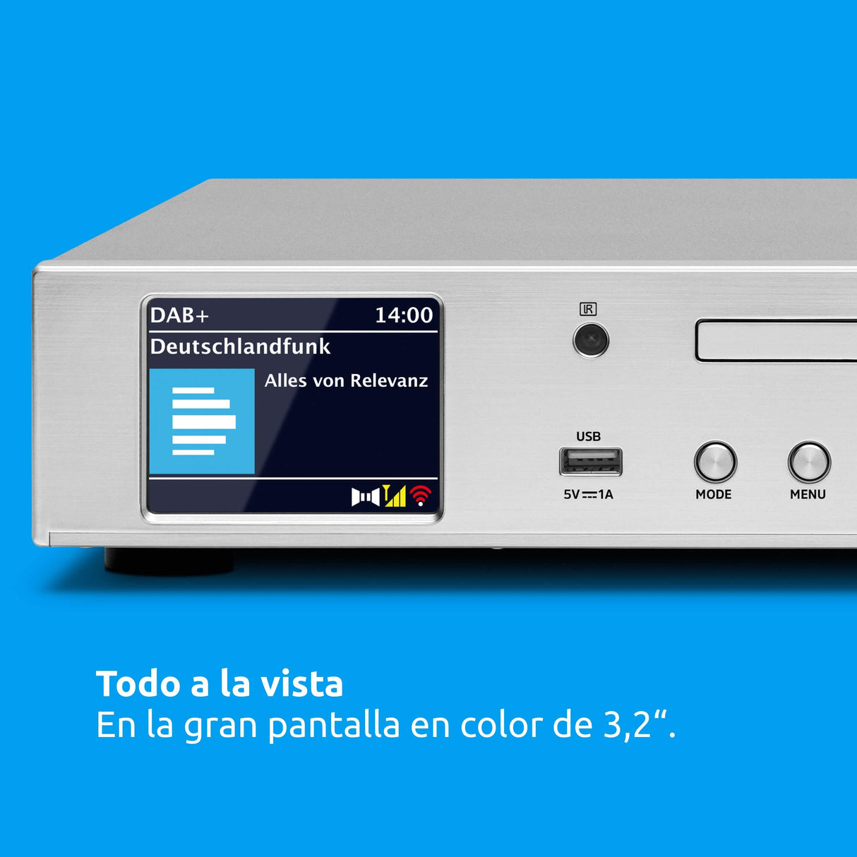 TechniSat DIGITRADIO 143 CD (V3) - sintonizador HiFi Digital, Radio por Internet (Dab+, FM, Bluetooth, Spotify Connect, Reproductor de CD, WLAN, Ancho 43,5 cm, Control de aplicación y Remoto) Plata