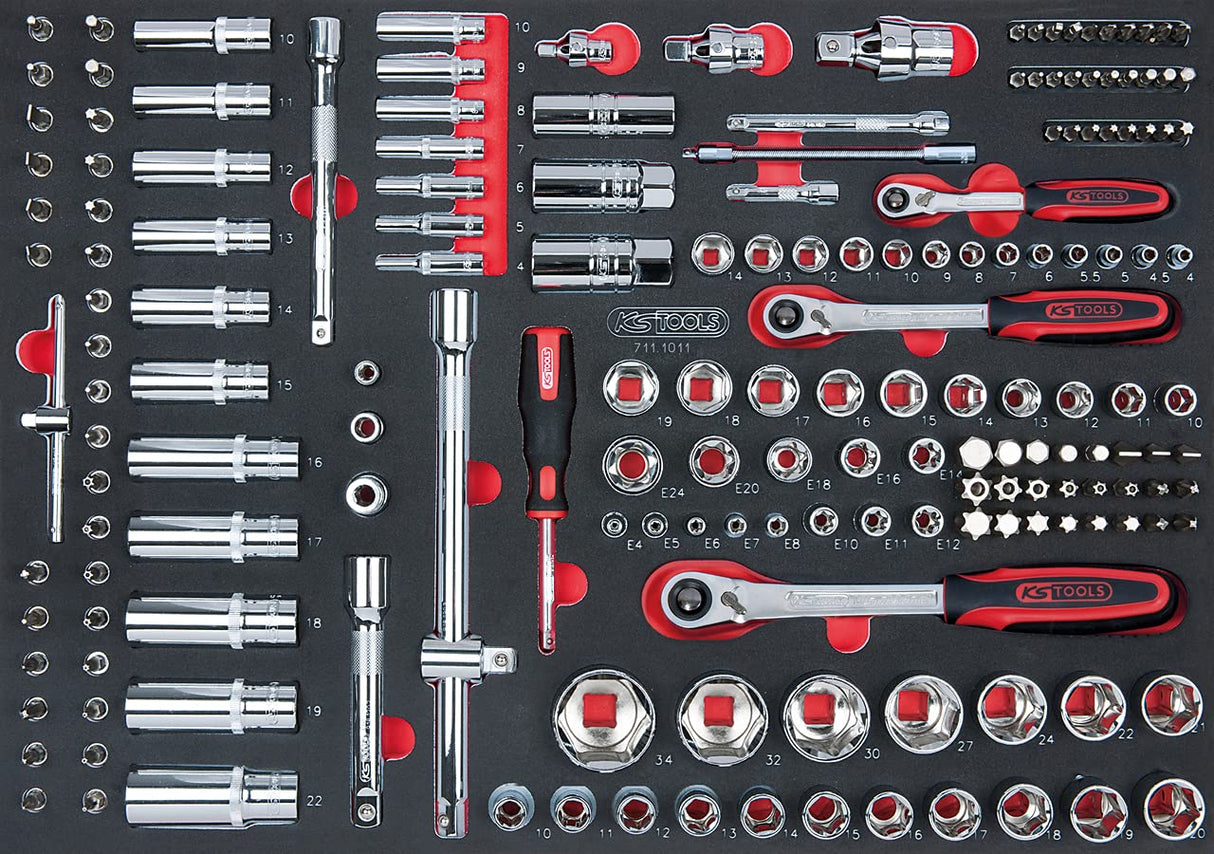 KS Tools - 711.1011 - módulo boquillas/accesorios 1/4"-3/8"-1/2" - herramientas taller mecanico 175 piezas