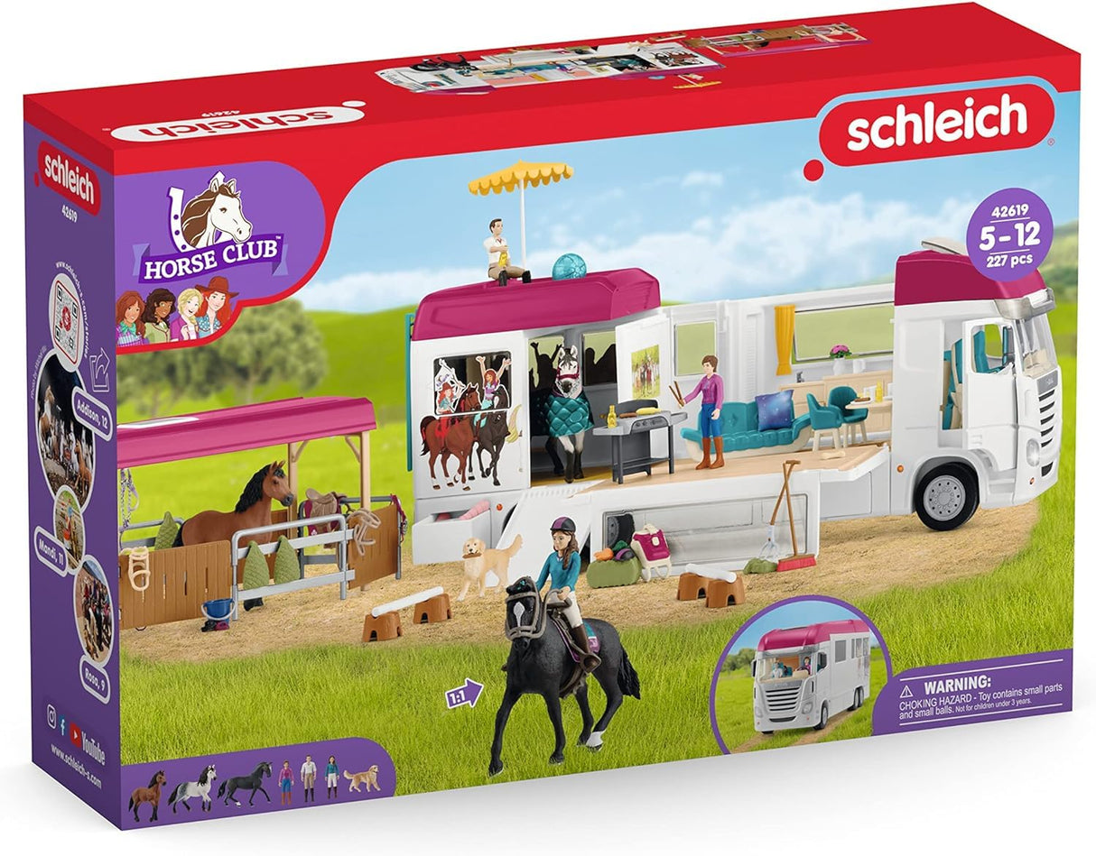 Schleich Horse Club 42619 — Set Transporte de Caballos con Remolque y 3 Figuras, 227 Piezas — Animales de Juguete Coleccionables — Set de Caballos — Juguetes para Niños de 5 Años o Más