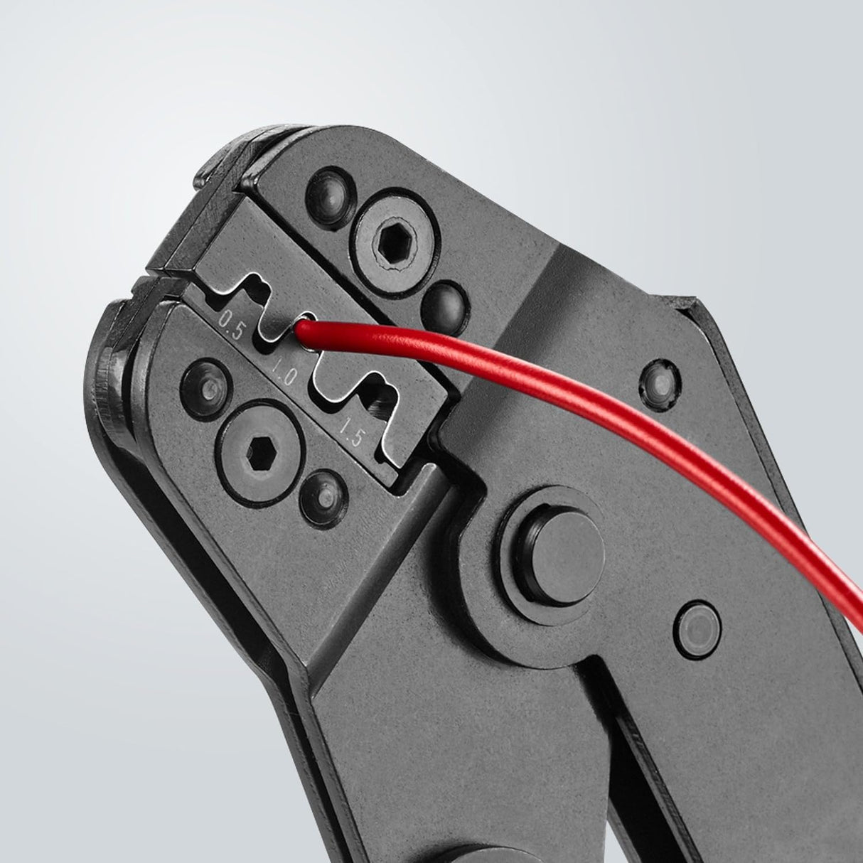 Knipex Alicate para crimpar terminales modelo corto bruñido, con fundas multicomponentes 195 mm 97 52 14