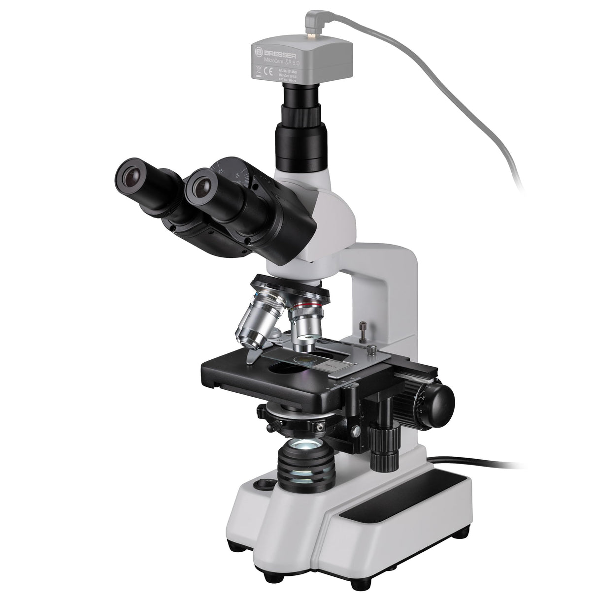 Bresser 5723100 Researcher Trino 40-1000x Microscopio, Negro/ Blanco
