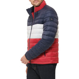 Tommy Hilfiger Ultra Loft Lightweight Packable Puffer Jacket (Standard and Big & Tall) Abrigo Alternativo de plumón, Midnight/Ice/Red Colorblock, L Alto para Hombre