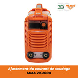 RURIS - Máquina de soldadura Ruris AS200MMA + máscara + martillo/cepillo + 2,5 kg electrodos rutilicos 3,2 mm + imán + guantes + máscara de soldadura soldador con células solares + delantal