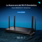 TP-Link Archer BE3600 - Router WiFi 7, BE3600 Mbps de Doble Banda, 2 Puertos × 2,5 Gbps, tribanda, 2×2 MU-MIMO, OFDMA, MLO, WiFi 7 sin precedentes, Compatible con EasyMesh, HomeShield, VPN