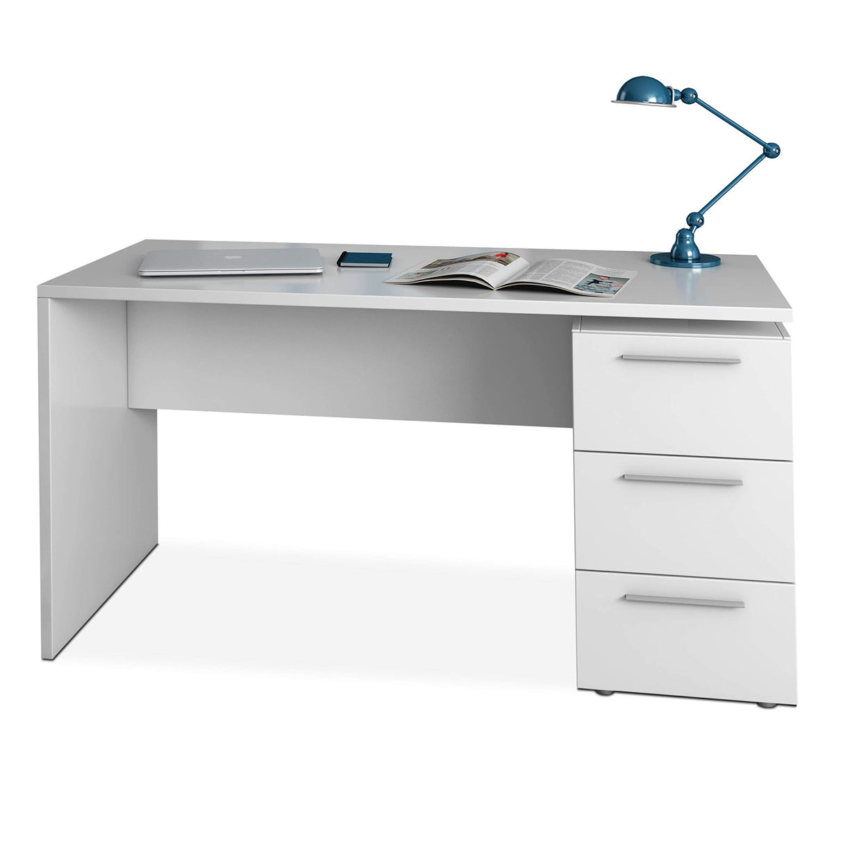 Habitdesign Mesa de Despacho 3 Cajones, Mesa Escritorio, Modelo Stylus, Acabado en Color Blanco Artik, Medidas: 138 (Ancho) x 60 cm (Fondo) x 74 (Alto)