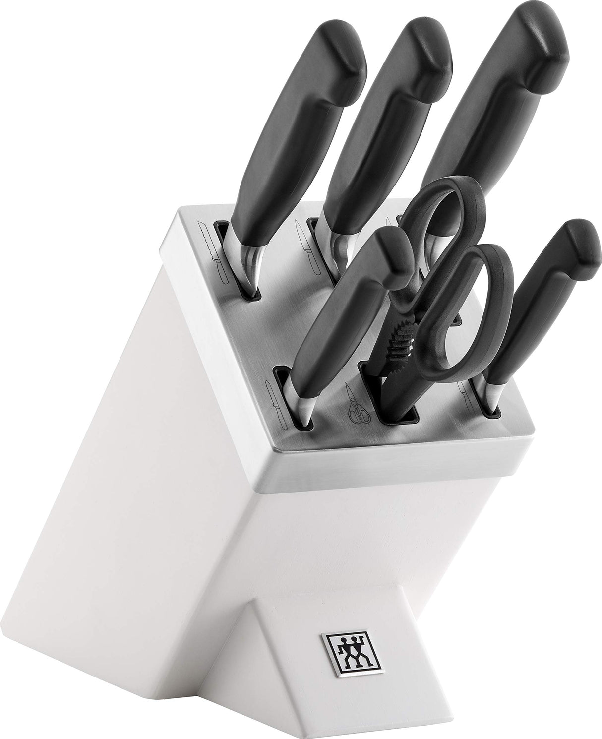 ZWILLING Bloque de cuchillos autoafilables de cuatro estrellas, 7 piezas, cuchillo y tijeras de acero inoxidable especial/mango de plástico, color blanco [fabricado en Alemania]
