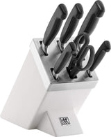 ZWILLING Bloque de cuchillos autoafilables de cuatro estrellas, 7 piezas, cuchillo y tijeras de acero inoxidable especial/mango de plástico, color blanco [fabricado en Alemania]