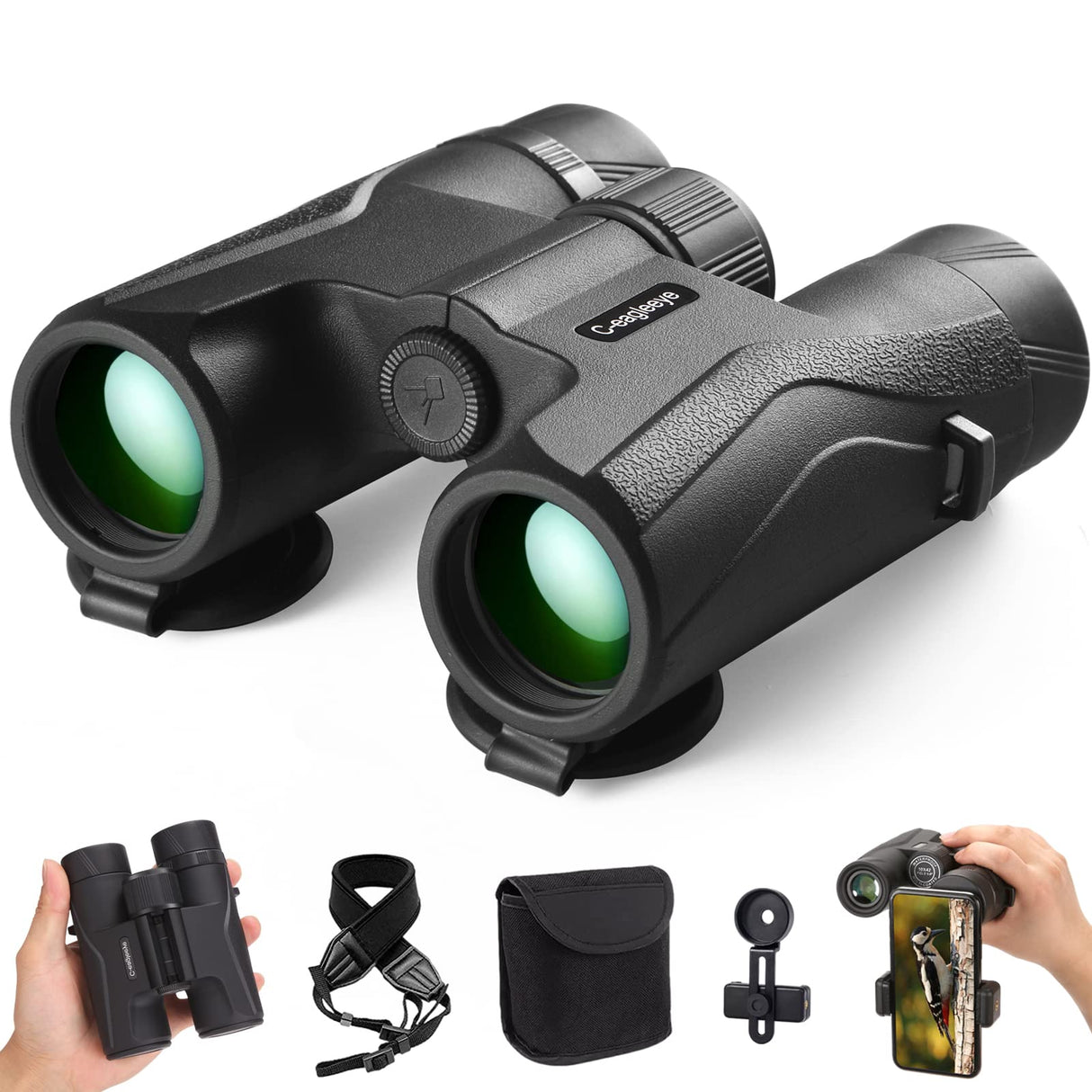 C-eagleeye Prismáticos HD para adultos y niños (12 x 32), IPx7, profesionales, resistentes al agua y a la niebla, ligeros, compactos y pequeños, para caza, senderismo, observación de aves, conciertos,