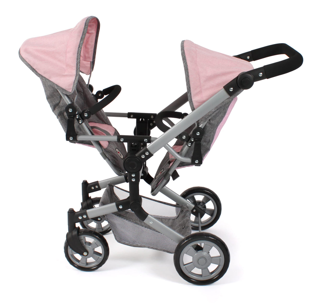 Bayer Chic 2000 - Cochecito para muñecas Linus Duo para niños de 4 a 8 años, Gris Melange, Rosa, 690-15