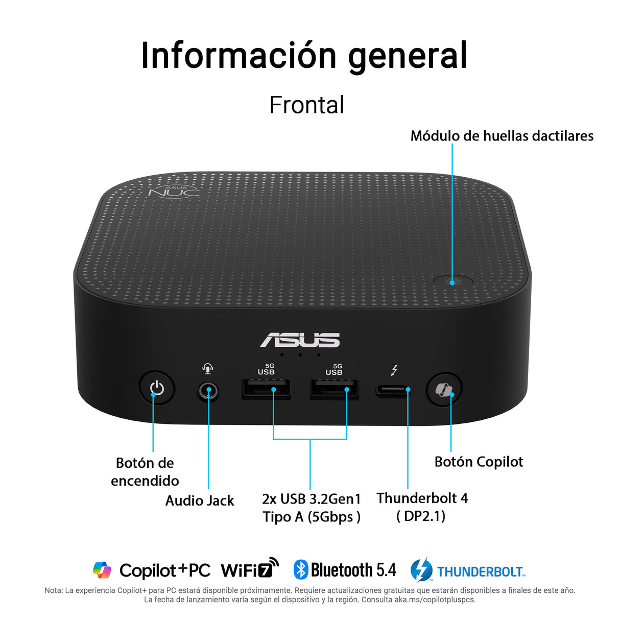 ASUS NUC Pro AI Mini PC, Procesador Intel Core Ultra 7 258V, Intel ARC Graphics, 32GB RAM DDR5, 1TB SSD, Windows 11 Pro, Copilot+, Negro