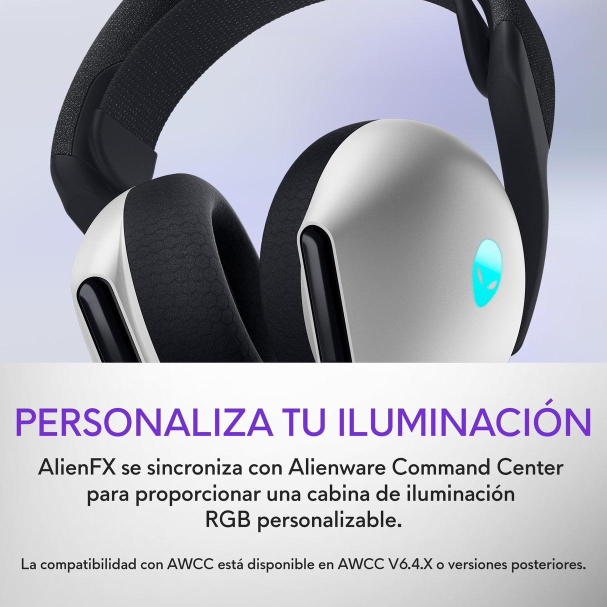 Alienware Auriculares Gaming Inalámbricos Tri-Mode - Dolby Atmos, Doble Micrófono IA, 30H de Batería, Controles Táctiles, Triple Conectividad, AlienFX RGB- Lunar Light