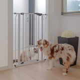 Ferplast Barrera de separación para perros y gatos PET GATE Barrera de interior, Valla, Robusto metal pintado Blanco y plástico, Cierre de seguridad, Abre en los dos sentidos, 73 x h 105 cm