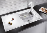 BLANCO AXIA III 5 S-F, SILGRANIT Softweiß, Tipo de montaje: empotrado, reversible, con tabla de cortar madera, armario inferior de 50, gran cuenca, superficie fácil de limpiar