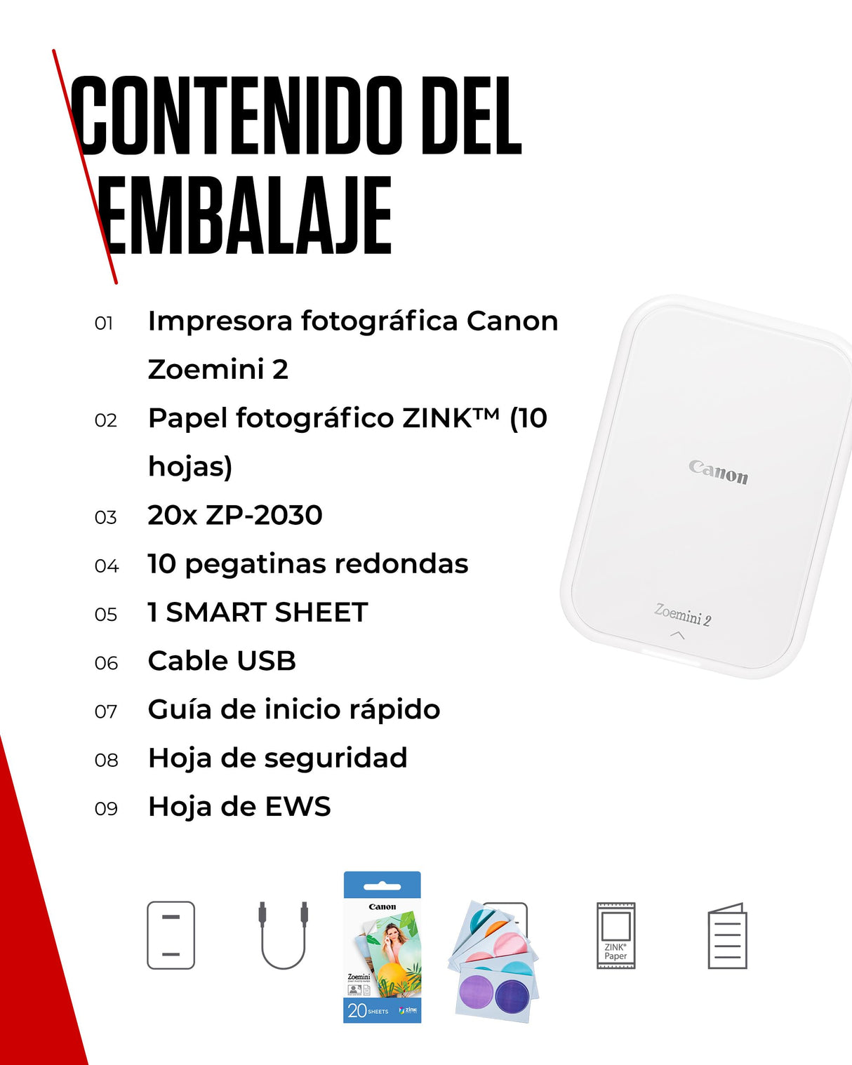 Canon Zoemini 2 Kit de Impresión – Impresora Fotográfica Portátil y Compacta – Bluetooth 5.0 – Carga Rápida USB C Ideal para Viajes (Blanco)