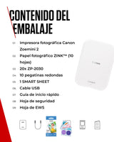 Canon Zoemini 2 Kit de Impresión – Impresora Fotográfica Portátil y Compacta – Bluetooth 5.0 – Carga Rápida USB C Ideal para Viajes (Blanco)