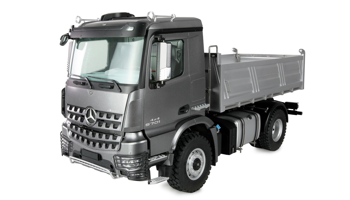 Amewi Mercedes-Benz Arocs Volquete 4x4 1:14 RTR Antracita Incluye Mando a Distancia, batería, Cable de Carga