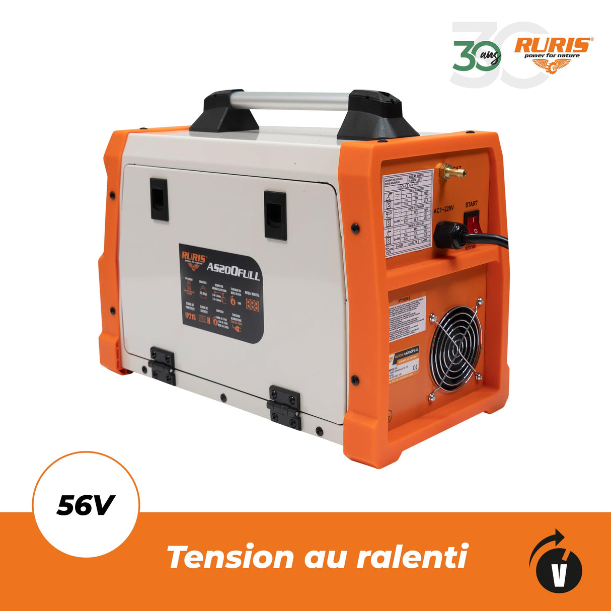 RURIS - Estación de soldadura inversor AS200FULL 200A – MIG/MAG sin gas, LIFT TIG, MMA – 230 V, 60% Duty Cycle, Ø Alambre 0,8-1 mm, Ø electrodos 2,5-4 mm, kit completo incluido