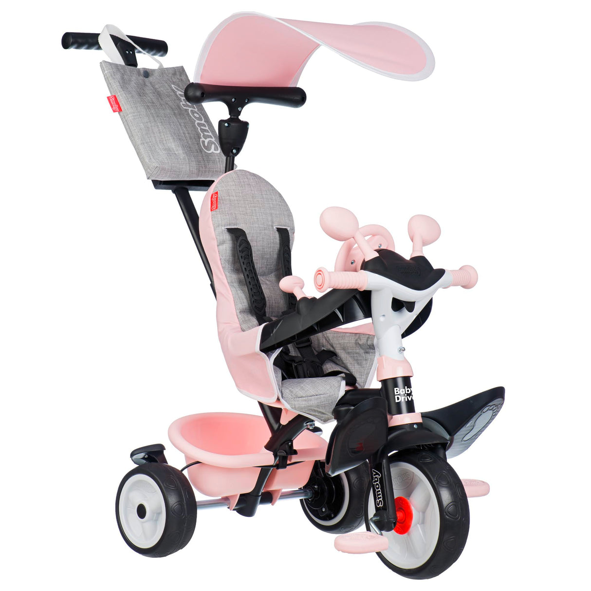 Smoby Triciclo Baby Driver Confort Rosa 3 en 1 Progresivo para Niños a Partir de 10 Meses, con Parasol Anti-UV, Volante con Claxon y Ruedas Silenciosas (7600741504)