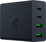 Razer Cargador USB-C GAN - Cargador rápido portátil (2 USB-C, 2 USB-A con Puertos de EE. UU., UE y Reino Unido) Negro