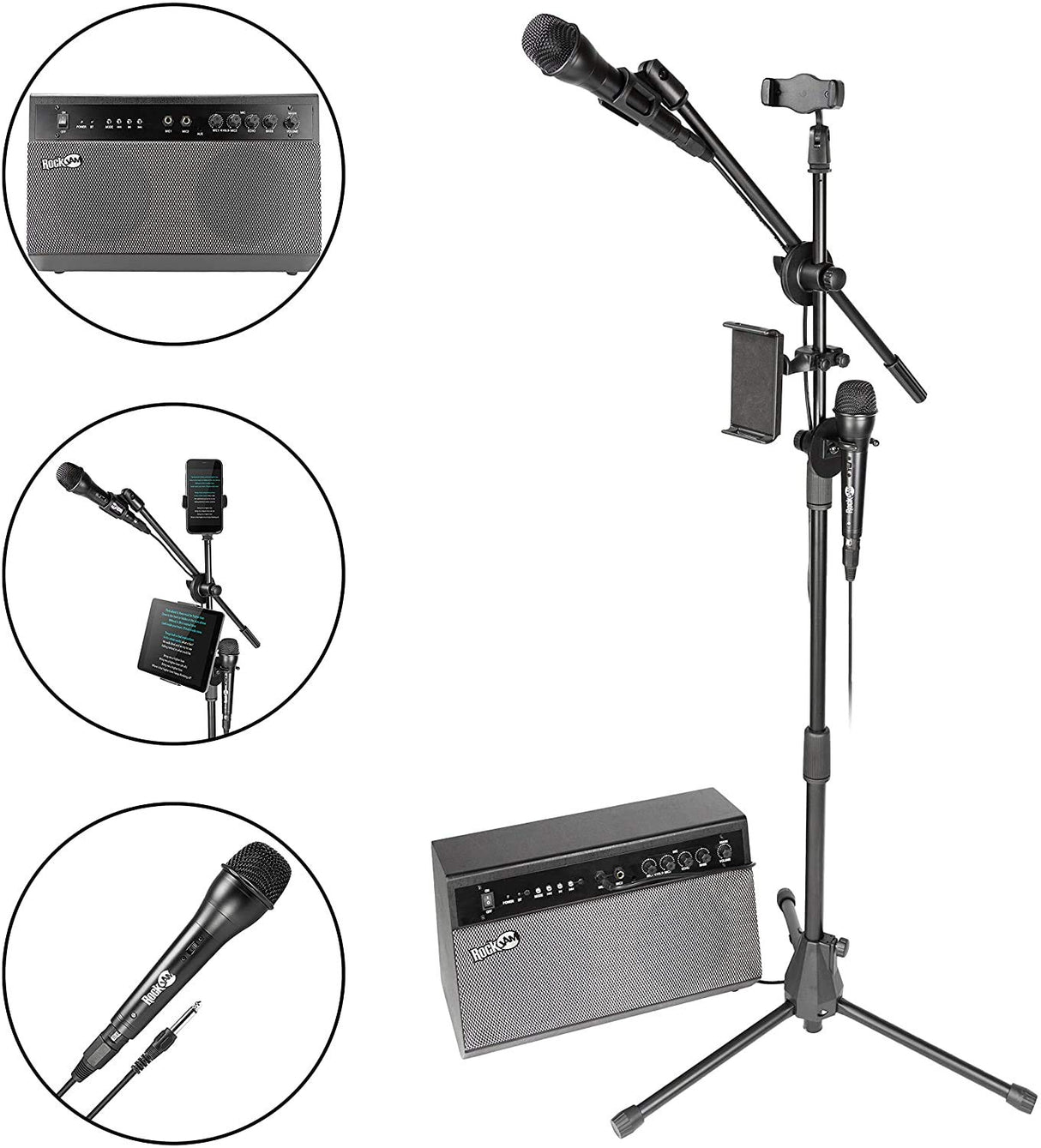 Máquina de Karaoke Bluetooth RockJam Premium Performer de 100 vatios y Sistema de Megafonía con dos micrófonos de Karaoke