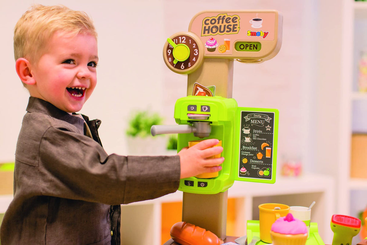 Smoby - Roleplay Coffee House, 7600350232, 3 Años, 57 Accesorios, Cafetera, Caja registradora, H. 89 cm