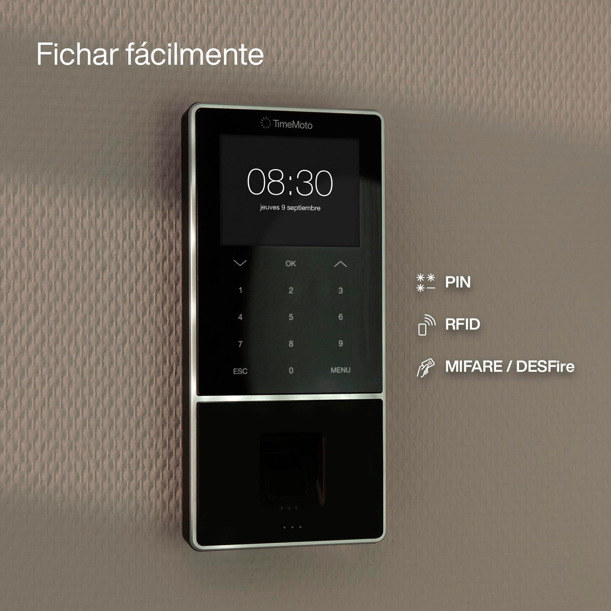 Terminal de fichaje basado en la nube TimeMoto TM-818 SC, se empareja con tarjetas de acceso inteligentes sin contacto, lector de tarjetas RFID/llavero RFID, PIN, hasta 2.000 usuarios, wifi