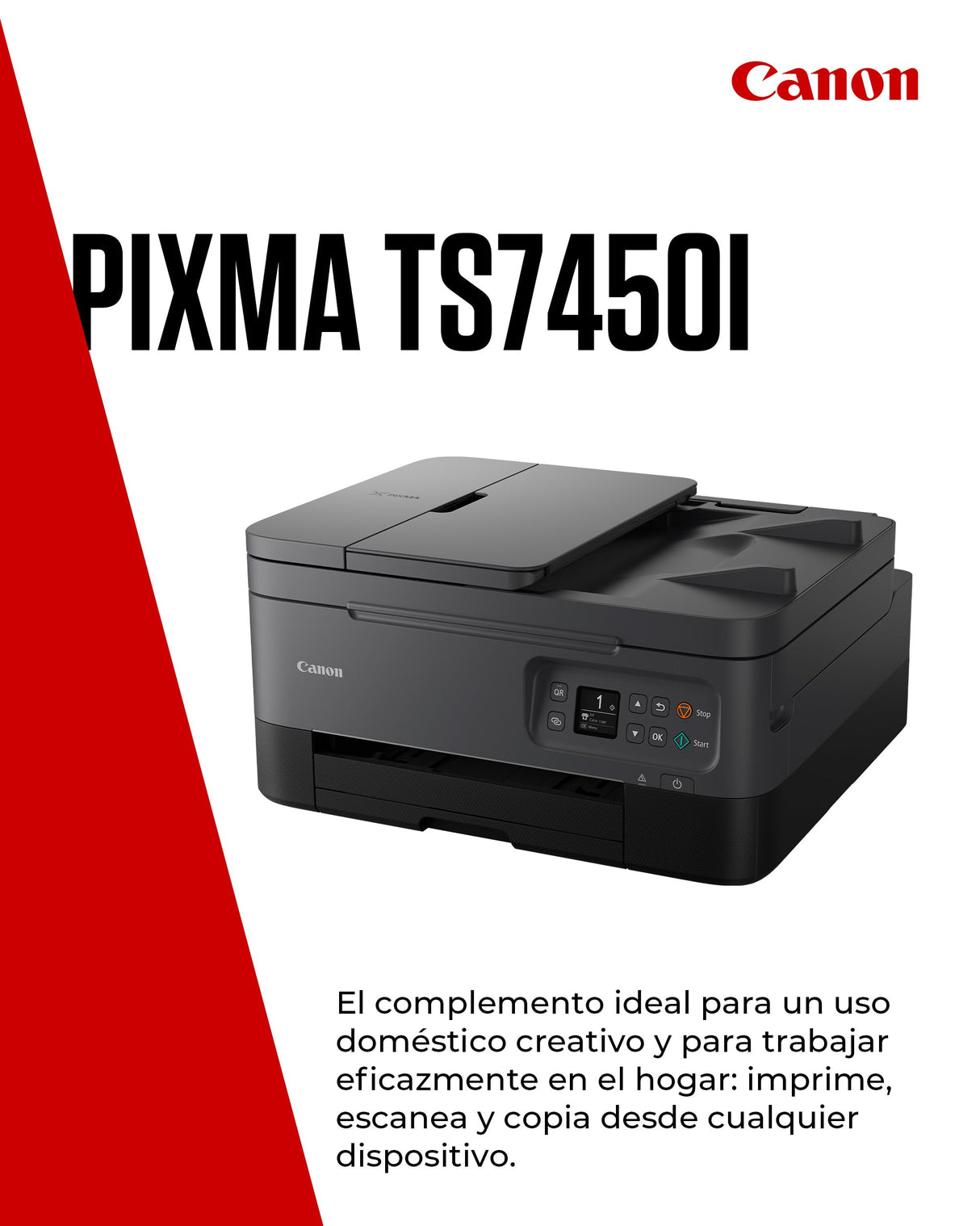 Canon Pixma TS7450i Impresora Multifunción 3 en 1, Sistema de Inyección de Tinta, Impresión, Escaneo y Copia, WiFi, Pixma Print Plan, Impresión a Doble Cara, ADF de 35 Hojas, Bandeja Posterior,Negro