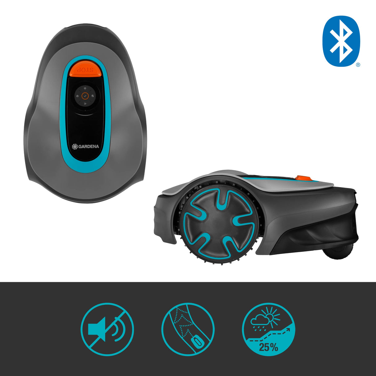 Gardena Robot cortacésped SILENO minimo 250 m²: cortacésped Inteligente con conectividad óptima, programable con la aplicación Bluetooth® de Gardena, versión IT/ES (15201-34)