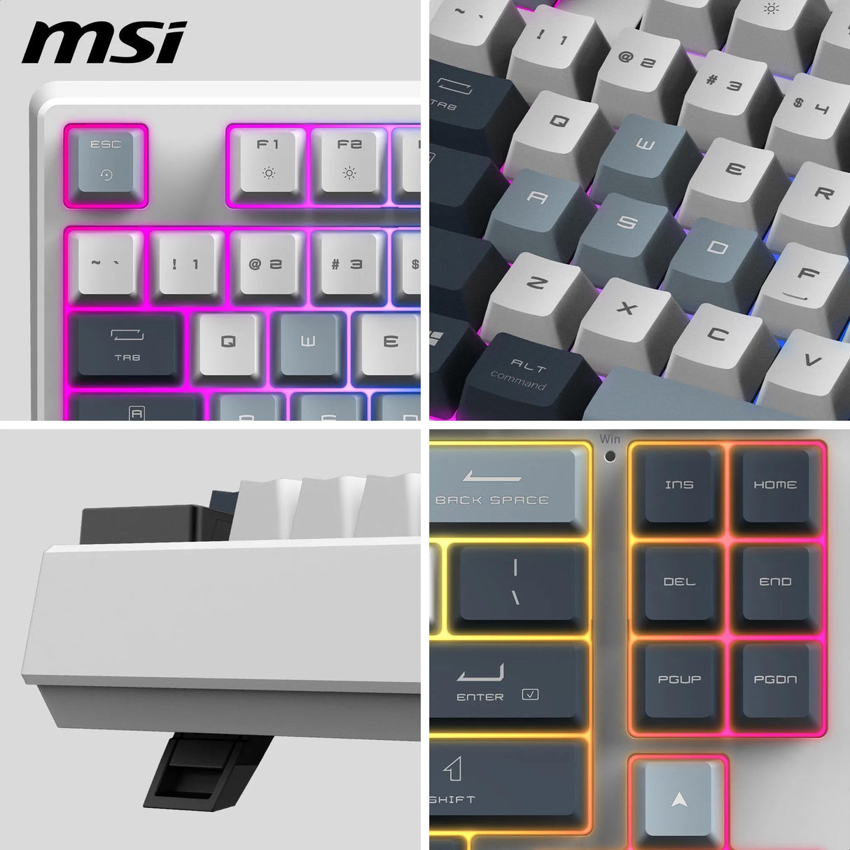 MSI Forge GK600 TKL Wireless Sky FR - Teclado AZERTY mecánico con interruptores lineales - Teclas PBT Impresas por sublimación, Base Antideslizante, LED RGB, USB 2.0, Bluetooth, 2.4 GHz - Tenkeyless