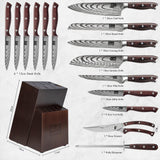 SHAN ZU Juego de Cuchillos Cocina, 16 Piezas Set Cuchillos Cocina Profesional de Acero Inoxidable de Alto Carbono, Juego de Cuchillos con Bloque de Madera, Afilador, Cuchillo de Chef, Santoku, Tijeras