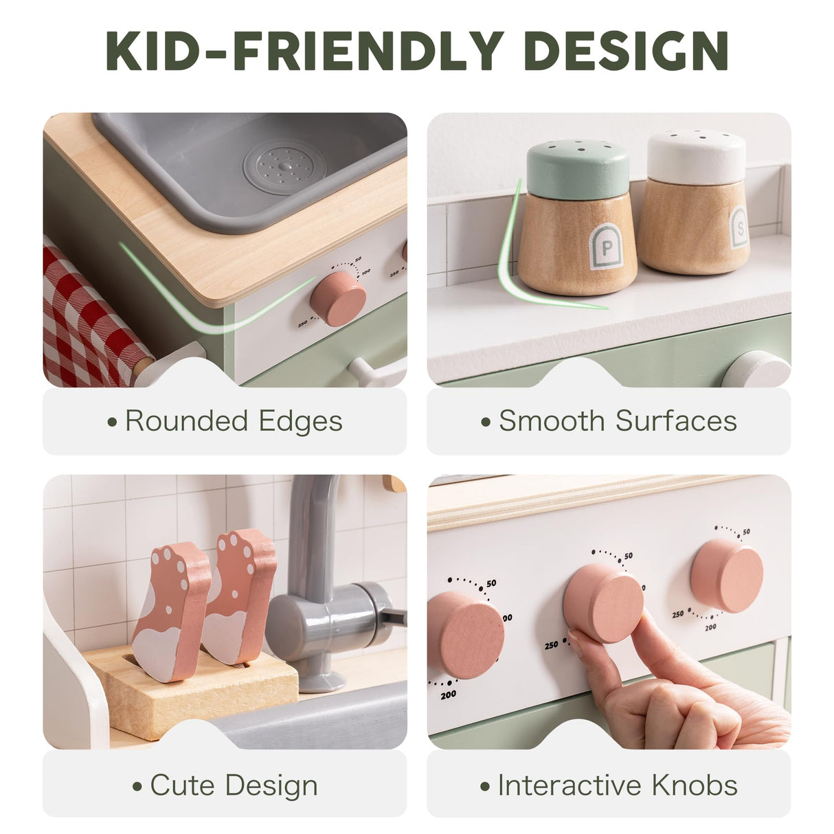 ROBUD Cocina Infantil de Madera con cafetera, máquina de Hielo, Barbacoa, vajilla y Comida de Juguetes. Adecuado para niños a Partir de 3 años