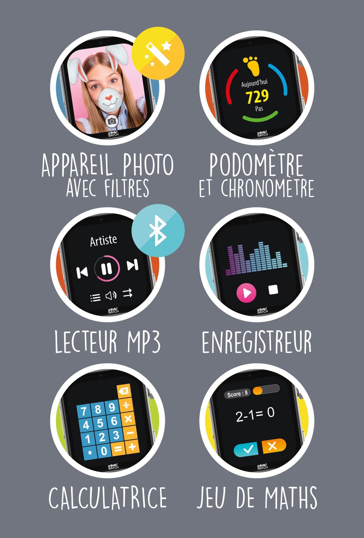 BUKI France PRO01 - Reloj inteligente para niños con tarjeta SIM incluida, llamadas, GPS, vídeo, WiFi, Bluetooth, botón SOS, aplicación parental, ideal para primer teléfono, BUKI Watch Pro a partir de