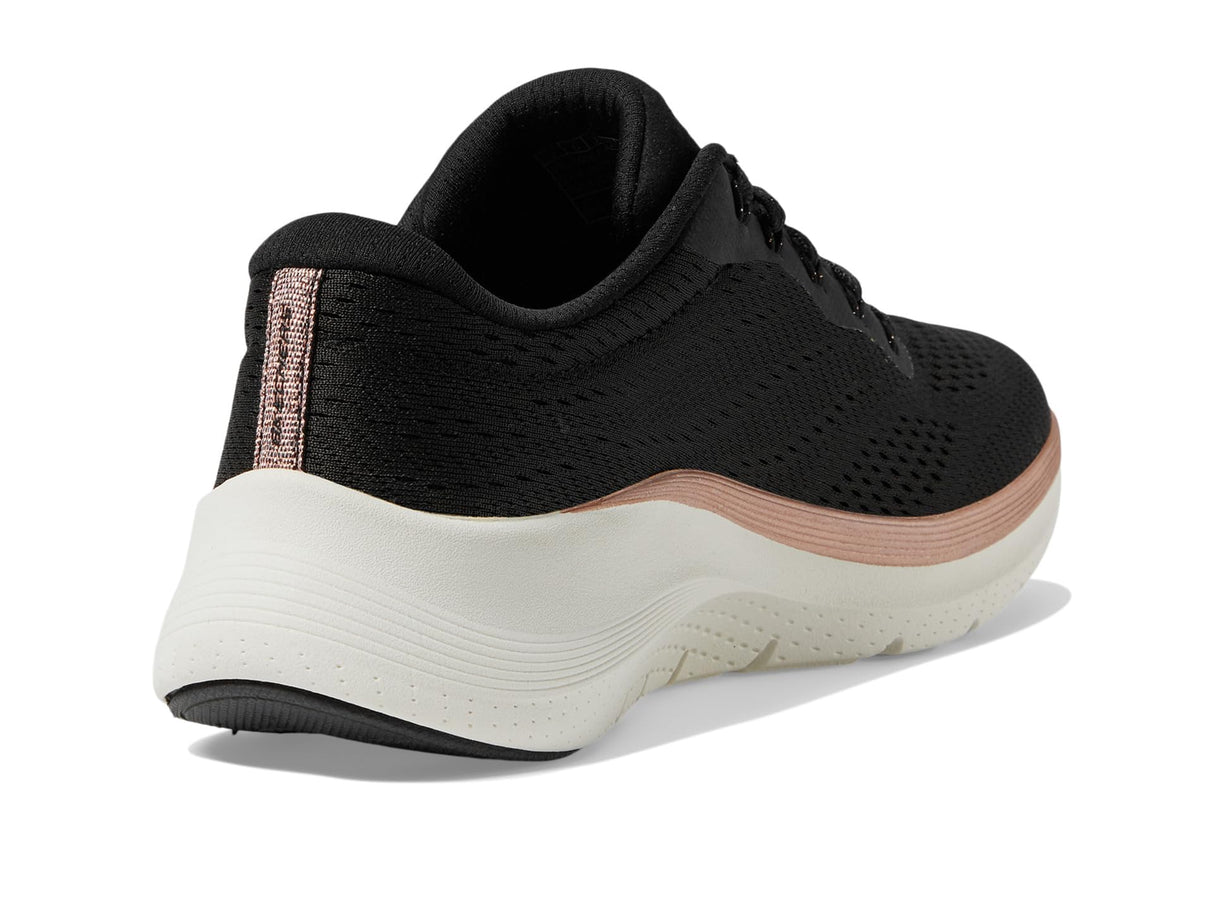 Skechers Arch Fit 2.0 Glow The Distance, Zapatillas Mujer, Black Mesh/Rose Gold Trim, 38.5 EU