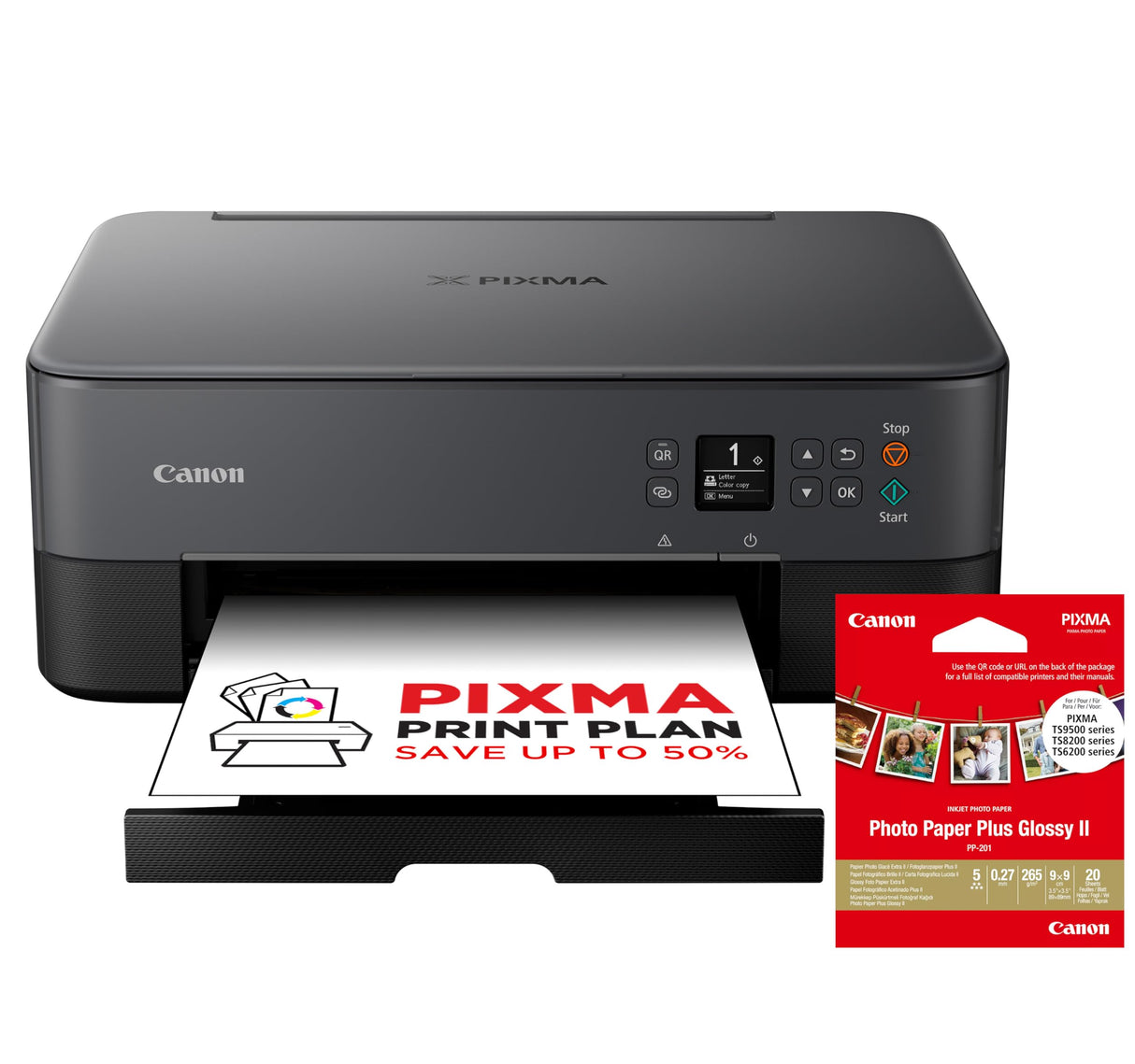 Canon Pixma TS5350i Impresora Multifunción 3 en 1, Sistema de Inyección de Tinta, Impresión, Escaneo y Copia, Wifi, Pixma Print Plant, Incluye 20 Hojas Papel Fotográfico 9 x 9, Bandeja Posterior,Negro