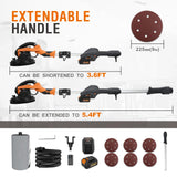 MAXXT Lijadora de pared 20V sin escobillas: Sistema de auto-aspiración, Control de velocidad continuo (600-1200 RPM), Disco de 225 mm, Plegable (extensible 110-165 cm), Para paredes y techos