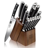 SHAN ZU - Juego de cuchillos de cocina con bloque, 14 piezas, profesional de alto carbono alemán, juego de cuchillos con sacapuntas, juegos de cuchillos para cocina con bloque