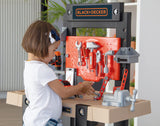 Smoby- Black & Decker Bricolo Center, Taller Banco de Trabajo de Juguete, 92 Accesorios, Taladro mecánico, Función de Clavo Sube-Baja (7600360727)