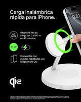 Belkin BoostCharge cargador Qi2 3 en 1, estación de carga inalámbrica con MagSafe, base de carga Qi2 para iPhone 16 Series, Apple Watch, AirPods, soporte antideslizante, fuente de alimentación, Blanco