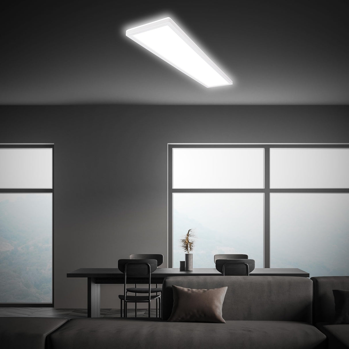 BRILONER - Plafón LED, Panel LED, Ultra Plano, Efecto Retroiluminación, Luz Blanca Neutra, 36W, 4800 Lúm, Luces Habitacion, Rectangular, Cocina, Luz, 98x20 cm, Blanco