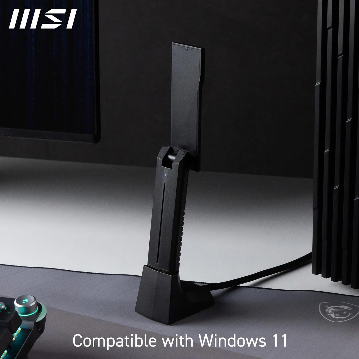 MSI BE6500 Adaptador USB WiFi 7 - Velocidades de hasta 2880 Mbps (6 GHz) + 2880 Mbps (5 GHz) + 688 Mbps (2,4 GHz), Funcionamiento multienlace (MLO), Seguridad Avanzada
