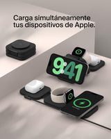 Belkin BoostCharge Pro Cargador inalámbrico Plegable 3 en 1 Qi2, Base de Carga magnética de Viaje 15 W, Soporte de Carga portátil con MagSafe para iPhone 16, 15, 14, Apple Watch 10 y AirPods
