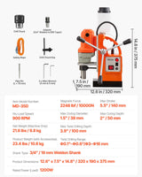 VEVOR 1200 W Taladro de Columna Magnético, Diámetro de Perforación de 38 mm Potencia de 10000 N Velocidad de 900 RPM, con Vástago Weldon, Refrigeración Eficiente, para Superficies Metálicas