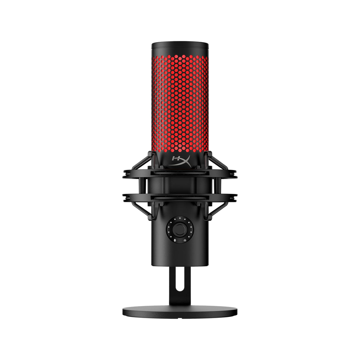 HyperX Quadcast 2 - Micrófono USB para gaming, streaming, podcast, cuatro patrones polares, controles, LED, antivibración, para PC, PS4, PS5 y Mac, Negro y Rojo