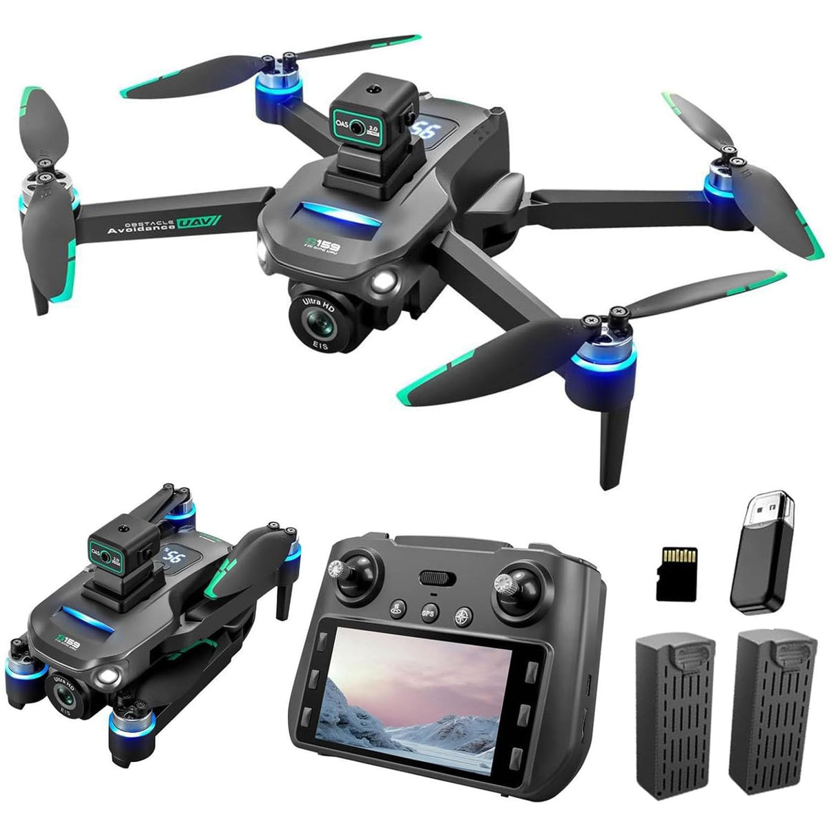 OBEST Drone GPS con Cámara 4K, Mando Distancia con Pantalla UHD 5.9", Dron Plegable con Tarjeta SD, 2 Batería 40Min, Transmisión FPV 5G, RC Cuadricóptero Adultos Estabilizador Seguimiento
