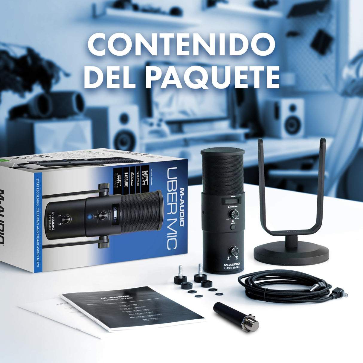 M-Audio Uber Mic - micrófono de condensador USB, para gaming y streaming en PC, podcast, grabaciones, con 4 patrones polares, mute y salida de auriculares