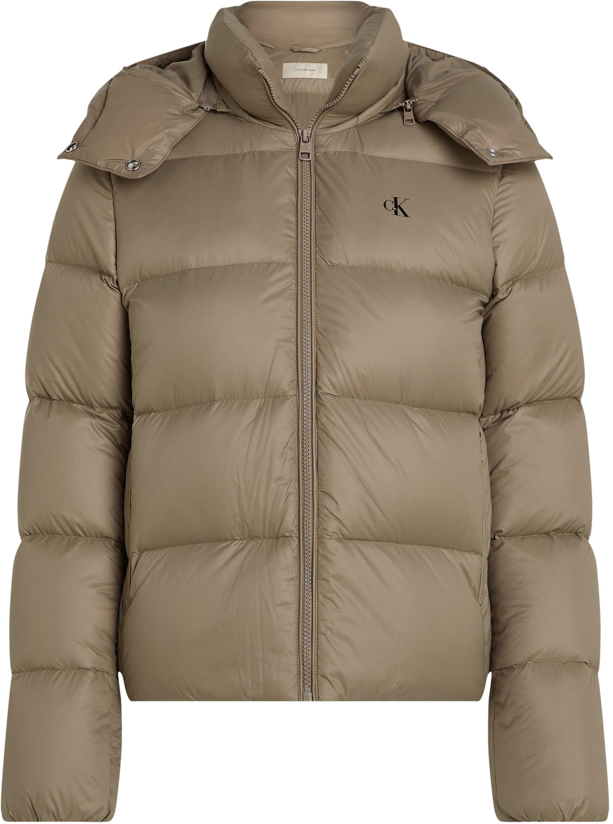 Calvin Klein Cazadora acolchada Mujer Down Short Puffer con capucha, Beige (Brindle), 3XL