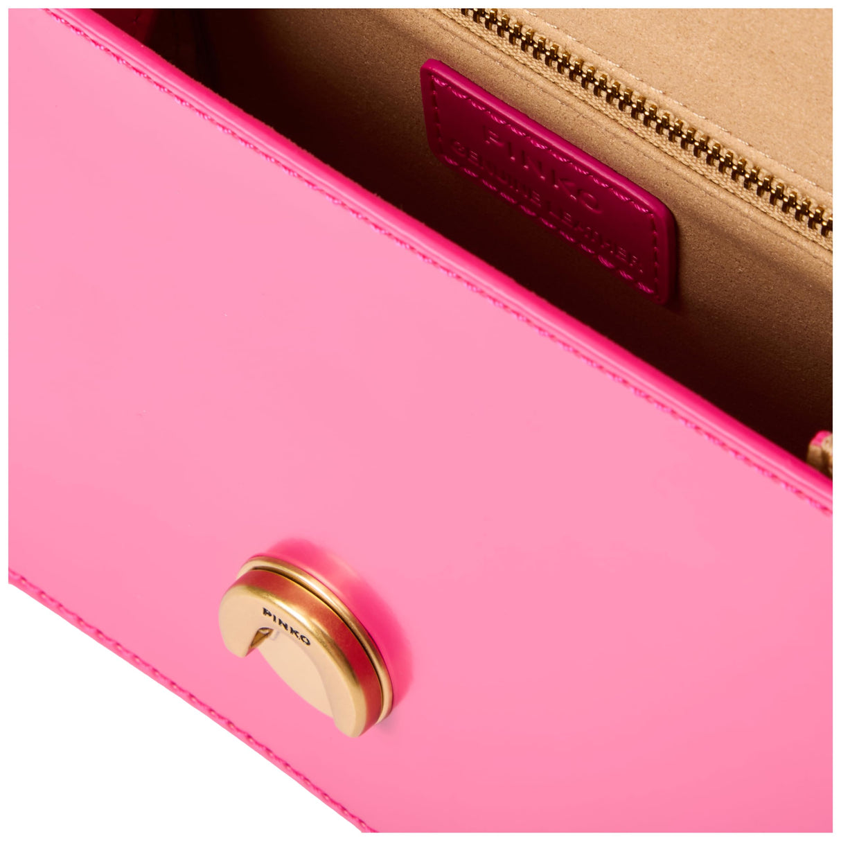 Pinko Love One Top Handle Mini Light Piel cepillada Brillante, Bolsa para Mujer, N17q Antique Gold